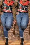 Multicolor Fashion Casual Print Patchwork Turndown Collar Outerwear