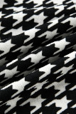 Black White Casual Print Patchwork V Neck Straight Jumpsuits