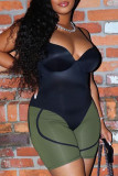 Black Sexy Solid Patchwork Spaghetti Strap Skinny Rompers