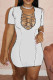White Fashion Casual Solid Bandage Hollowed Out V Neck Short Sleeve Dress