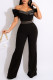 Black Fashion Celebrities Print Letter Off the Shoulder Jumpsuits