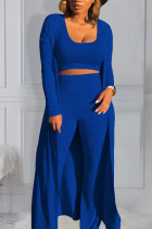 Colorful blue Active Casual Europe and America O Neck Solid Plus Size