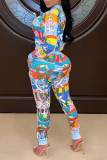 Pink Casual Print Patchwork Half A Turtleneck Long Sleeve Two Pieces