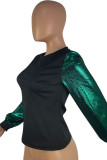 Red Casual Solid Patchwork O Neck Tops