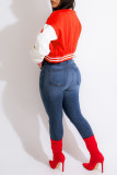 Red Casual Print Patchwork Zipper Outerwear