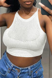 White Sexy Casual Solid Bandage Hollowed Out Backless Halter Tops