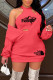Brick Red Fashion Casual Print Letter V Neck Long Sleeve Two Pieces