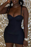 Grey Sexy Casual Solid Backless Spaghetti Strap Sleeveless Dress