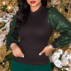 Green Casual Solid Patchwork O Neck Tops