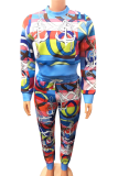 Pink Casual Print Patchwork Half A Turtleneck Long Sleeve Two Pieces