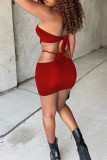 Red Fashion Sexy Solid Hollowed Out Strapless Sleeveless Two Pieces