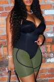 Black Sexy Solid Patchwork Spaghetti Strap Skinny Rompers