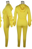 Yellow Casual Solid Split Joint Fold Hooded Collar Long Sleeve Two Pieces