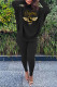 Black Fashion Casual Print Basic Turtleneck Long Sleeve Two Pieces