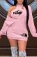Pink Fashion Casual Print Letter V Neck Long Sleeve Two Pieces