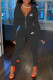 Black Fashion Sportswear Print Patchwork Turndown Collar Long Sleeve Two Pieces