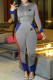 Grey Fashion Casual Print Patchwork O Neck Long Sleeve Two Pieces