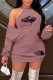 Purple Fashion Casual Print Letter V Neck Long Sleeve Two Pieces