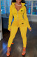 Yellow Fashion Sportswear Print Patchwork Turndown Collar Long Sleeve Two Pieces
