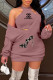 Purple Fashion Casual Print Letter V Neck Long Sleeve Two Pieces