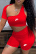 Red Fashion Sportswear Print Patchwork Oblique Collar Short Sleeve Two Pieces