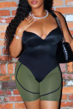 Black Sexy Solid Patchwork Spaghetti Strap Skinny Rompers