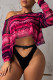Red Fashion Casual Print Basic Oblique Collar Tops (Without Underwear)
