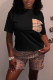 Black Fashion Casual Plaid Patchwork O Neck Short Sleeve Two Pieces