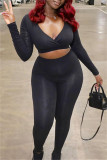White Fashion Casual Solid Basic V Neck Long Sleeve Two Pieces