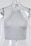 White Sexy Casual Solid Bandage Hollowed Out Backless Halter Tops