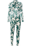 Green Sexy Print Patchwork Asymmetrical O Neck Regular Jumpsuits