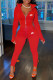 Red Fashion Sportswear Print Patchwork Turndown Collar Long Sleeve Two Pieces