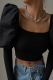 Black Sexy Solid Patchwork Square Collar Tops