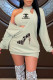 Green Fashion Casual Print Letter V Neck Long Sleeve Two Pieces