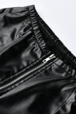 Black Fashion Casual Solid Patchwork Skinny High Waist Pencil Trousers (Without Waist Chain)