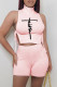 Pink Fashion Casual Print Bandage Turndown Collar Sleeveless Two Pieces