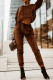Dark Brown Casual Solid Patchwork Pocket Hooded Collar Long Sleeve Two Pieces
