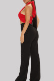 Red Fashion Sexy Solid Bandage Backless Halter Tops