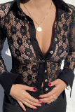 White Sexy Patchwork Lace Turndown Collar Tops