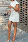 White Fashion Casual Solid Basic O Neck Short Sleeve Shirt Dress