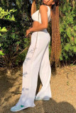 White Sexy Casual Solid Vests Pants One Shoulder Sleeveless Two Pieces