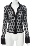 White Sexy Patchwork Lace Turndown Collar Tops