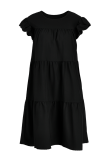 Black Casual Solid Split Joint O Neck Cake Skirt Dresses