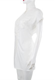 White Fashion Casual Solid Basic O Neck Short Sleeve Shirt Dress