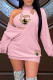 Pink Fashion Sexy Print Basic O Neck Long Sleeve Two Pieces