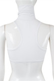 White Sexy Casual Solid Vests Turtleneck Tops