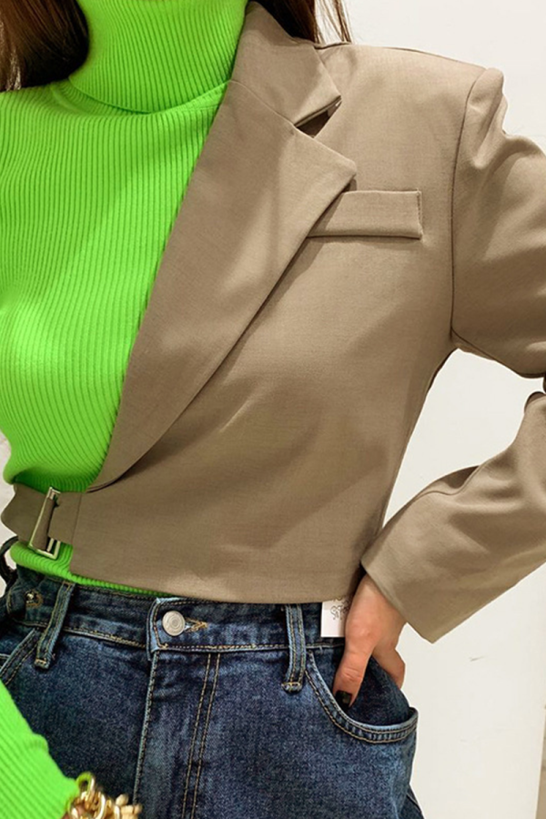 Brown Fashion Casual Solid Patchwork O Neck Tops