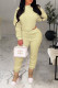 Light Yellow Casual Solid Patchwork O Neck Long Sleeve Two Pieces