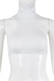 White Sexy Casual Solid Vests Turtleneck Tops