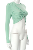 Blue Casual Solid Patchwork O Neck Tops